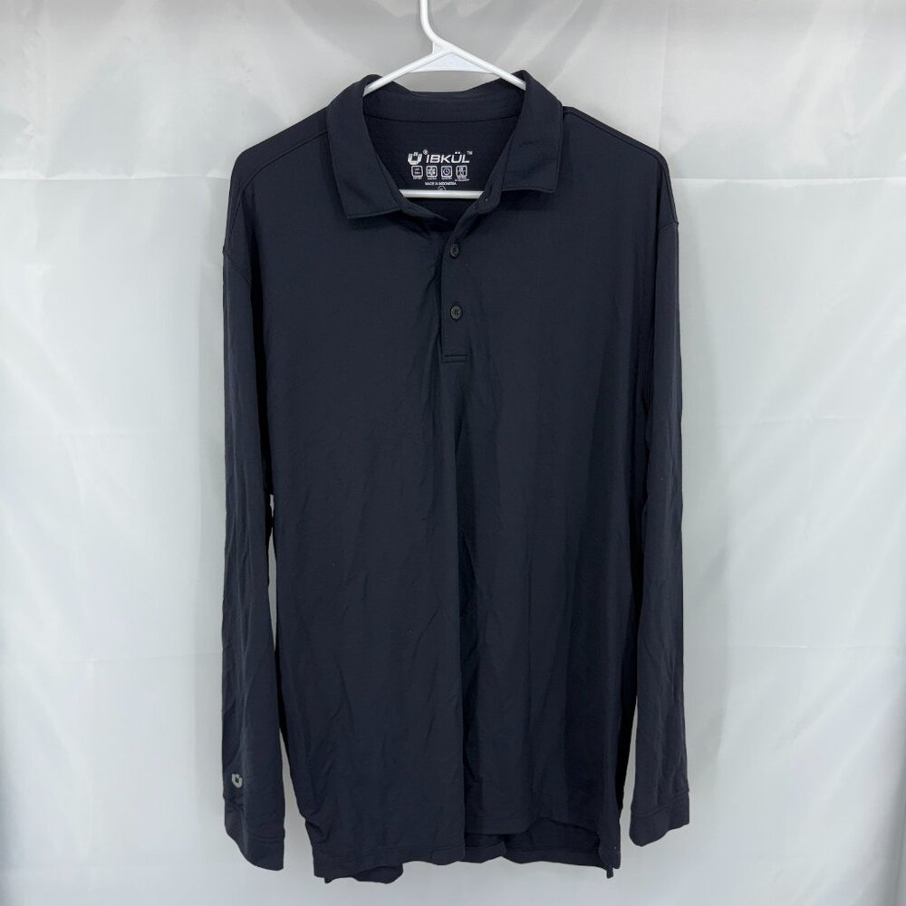 Ibkul Men XL Golf Henley Pullover Solid Black Long Sleeve Mesh Cooling Top
